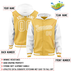 Custom Yellow White Raglan Sleeves Varsity Full-Snap Letterman Two Tone Hoodie Jacket