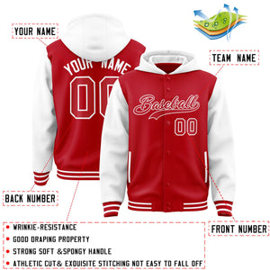 Custom Red White Raglan Sleeves Varsity Full-Snap Letterman Two Tone Hoodie Jacket