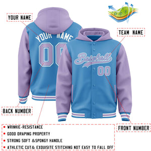 Custom Powder Blue Light Purple Raglan Sleeves Varsity Full-Snap Letterman Two Tone Hoodie Jacket