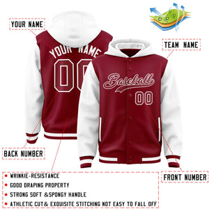 Custom Crimson White Raglan Sleeves Varsity Full-Snap Letterman Two Tone Hoodie Jacket