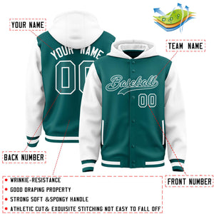 Custom Aqua White Raglan Sleeves Varsity Full-Snap Letterman Two Tone Hoodie Jacket