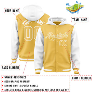 Custom Yellow White Raglan Sleeves Varsity Full-Snap Letterman Two Tone Hoodie Jacket