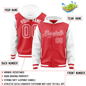 Custom Light Red White Raglan Sleeves Varsity Full-Snap Letterman Two Tone Hoodie Jacket