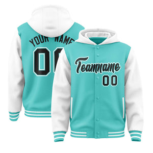 Custom Bright Green White Raglan Sleeves Varsity Full-Snap Letterman Two Tone Hoodie Jacket