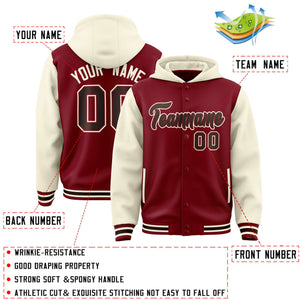 Custom Crimson Cream Raglan Sleeves Varsity Full-Snap Letterman Two Tone Hoodie Jacket