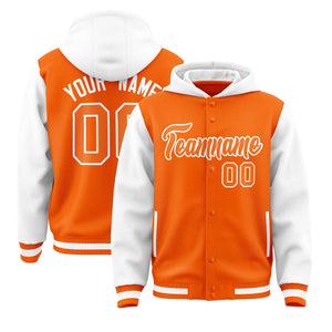 Custom Orange White Raglan Sleeves Varsity Full-Snap Letterman Two Tone Hoodie Jacket