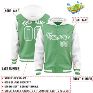 Custom Green White Raglan Sleeves Varsity Full-Snap Letterman Two Tone Hoodie Jacket