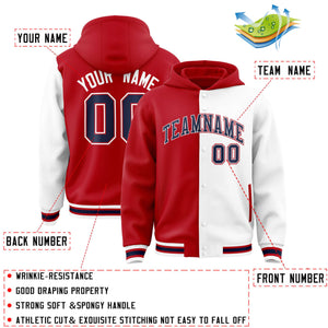 Custom Red White Split Fashion Varsity Full-Snap Letterman Two Tone Hoodie Jacket