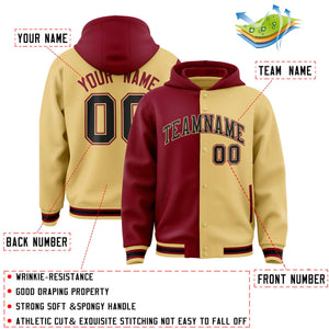 Custom Crimson Khaki Split Fashion Varsity Full-Snap Letterman Two Tone Hoodie Jacket