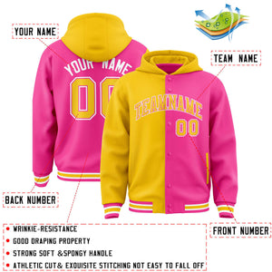 Custom Gold Pink Split Fashion Varsity Full-Snap Letterman Two Tone Hoodie Jacket