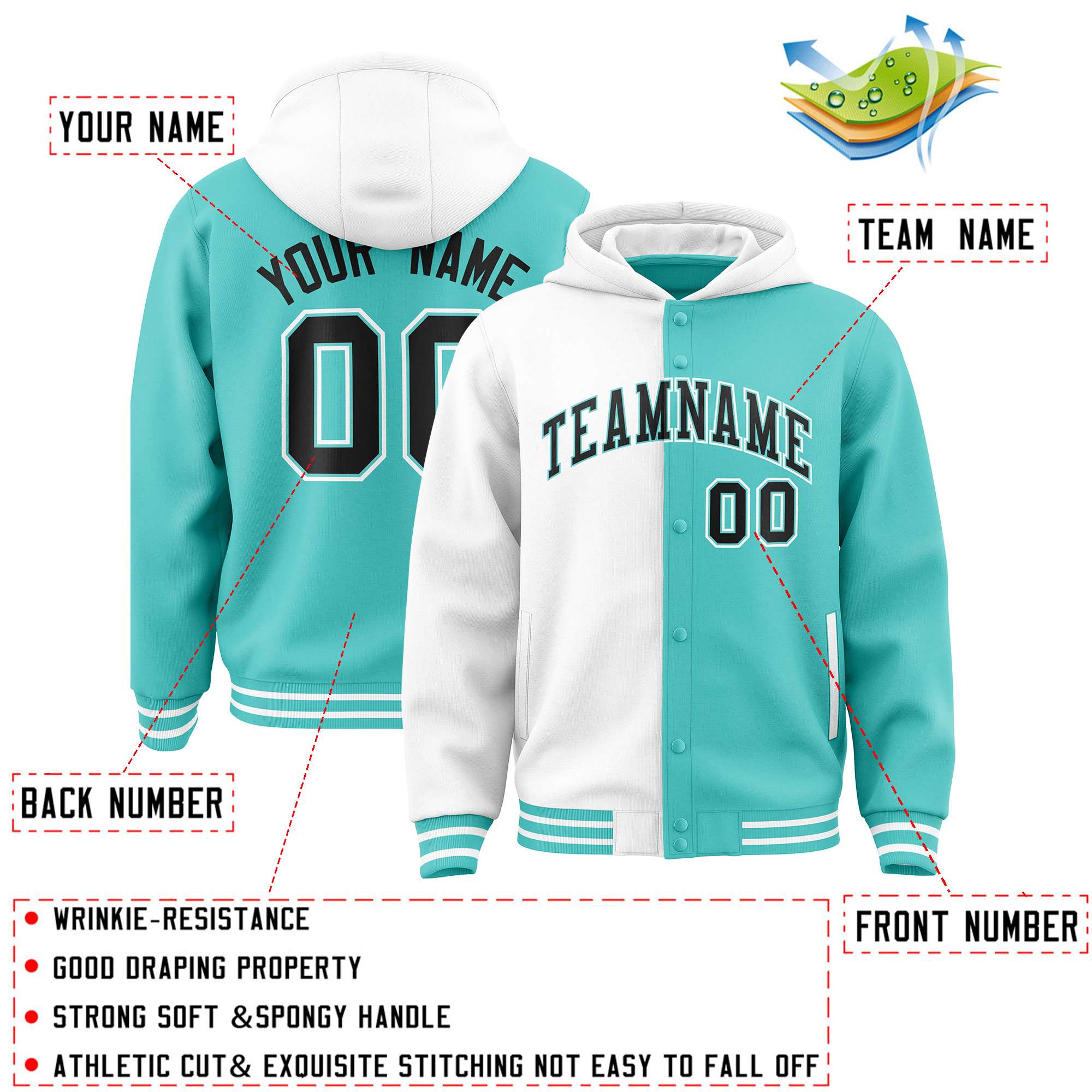 Custom White Bright Green Split Fashion Varsity Full-Snap Letterman Two Tone Hoodie Jacket