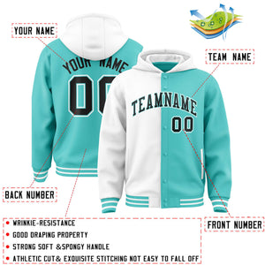 Custom White Bright Green Split Fashion Varsity Full-Snap Letterman Two Tone Hoodie Jacket