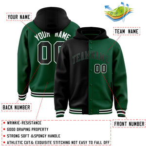 Custom Black Green Split Fashion Varsity Full-Snap Letterman Two Tone Hoodie Jacket