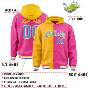 Custom Gold Pink Split Fashion Varsity Full-Snap Letterman Two Tone Hoodie Jacket