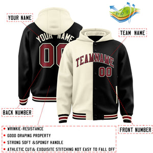 Custom Cream Black Split Fashion Varsity Full-Snap Letterman Two Tone Hoodie Jacket