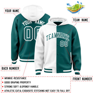 Custom White Aqua Split Fashion Varsity Full-Snap Letterman Two Tone Hoodie Jacket