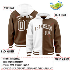 Custom White Light Brown Split Fashion Varsity Full-Snap Letterman Two Tone Hoodie Jacket