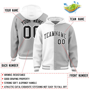 Custom White Gray Split Fashion Varsity Full-Snap Letterman Two Tone Hoodie Jacket