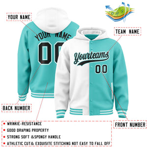 Custom White Bright Green Split Fashion Varsity Full-Snap Letterman Two Tone Hoodie Jacket