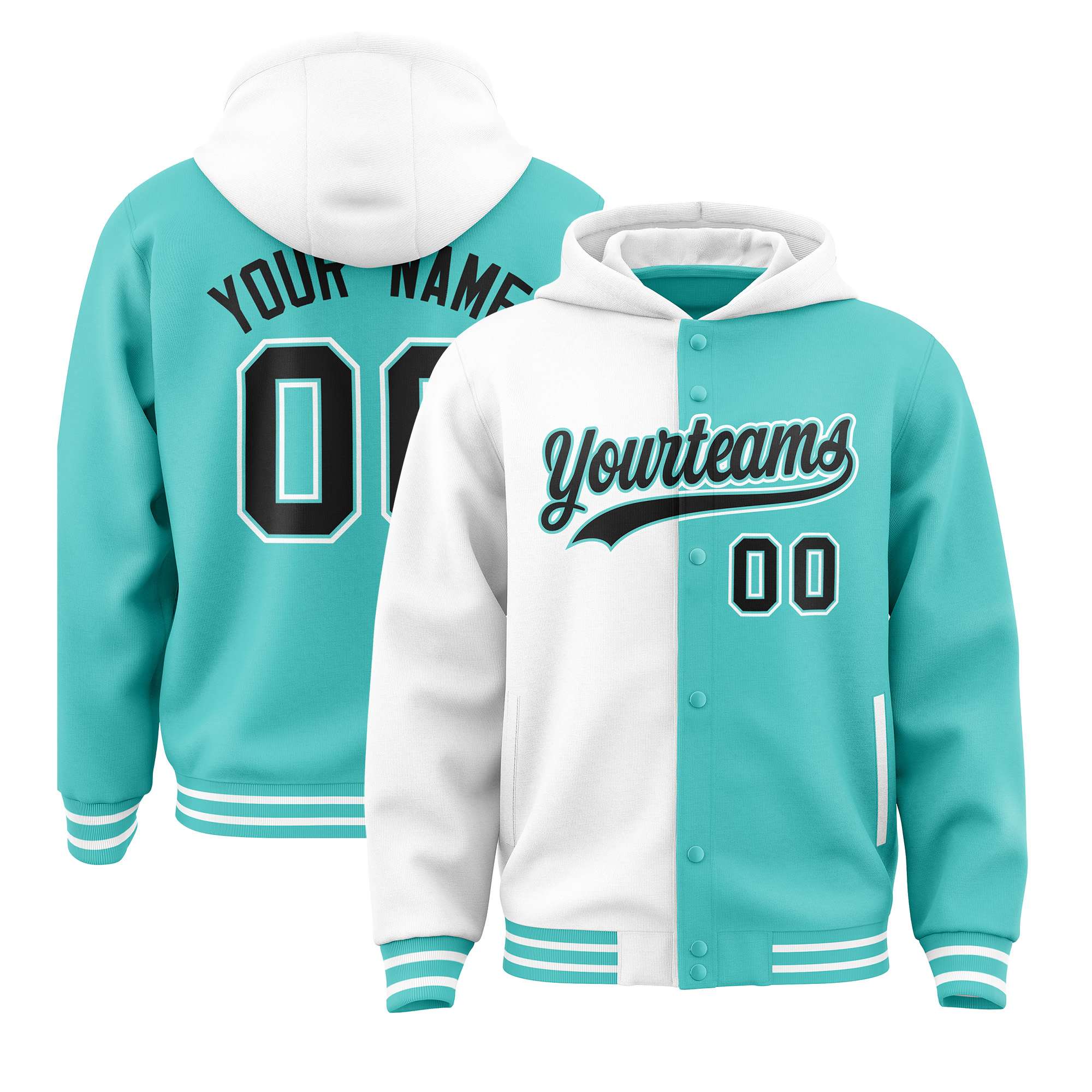 Custom White Bright Green Split Fashion Varsity Full-Snap Letterman Two Tone Hoodie Jacket