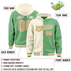 Custom Cream Green Split Fashion Varsity Full-Snap Letterman Two Tone Hoodie Jacket