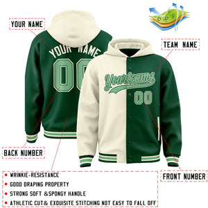 Custom Cream Green Split Fashion Varsity Full-Snap Letterman Two Tone Hoodie Jacket