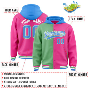 Custom Green Pink Split Fashion Varsity Full-Snap Letterman Two Tone Hoodie Jacket