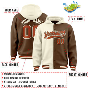 Custom Cream Light Brown Split Fashion Varsity Full-Snap Letterman Two Tone Hoodie Jacket