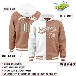 Custom White Light Brown Split Fashion Varsity Full-Snap Letterman Two Tone Hoodie Jacket