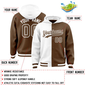 Custom White Light Brown Split Fashion Varsity Full-Snap Letterman Two Tone Hoodie Jacket