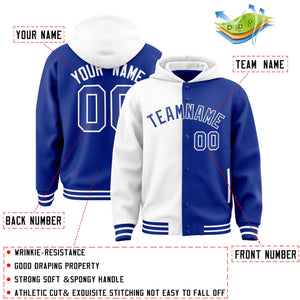 Custom White Royal Split Fashion Varsity Full-Snap Letterman Two Tone Hoodie Jacket