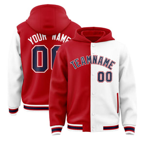 Custom Red White Split Fashion Varsity Full-Snap Letterman Two Tone Hoodie Jacket