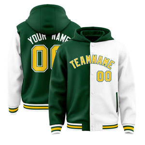 Custom Green White Split Fashion Varsity Full-Snap Letterman Two Tone Hoodie Jacket