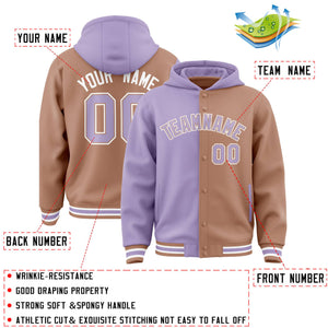 Custom Light Purple Light Brown Split Fashion Varsity Full-Snap Letterman Two Tone Hoodie Jacket