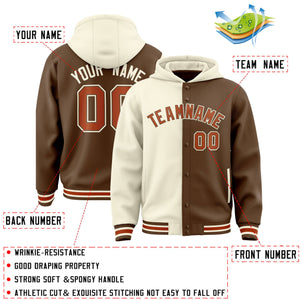 Custom Cream Light Brown Split Fashion Varsity Full-Snap Letterman Two Tone Hoodie Jacket