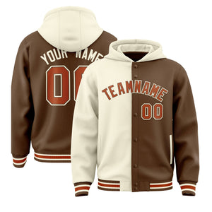 Custom Cream Light Brown Split Fashion Varsity Full-Snap Letterman Two Tone Hoodie Jacket