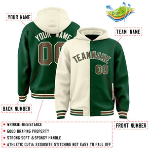 Custom Cream Green Split Fashion Varsity Full-Snap Letterman Two Tone Hoodie Jacket