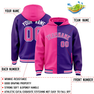 Custom Pink Purple Split Fashion Varsity Full-Snap Letterman Two Tone Hoodie Jacket