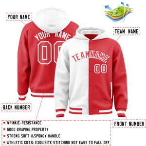 Custom White Light Red Split Fashion Varsity Full-Snap Letterman Two Tone Hoodie Jacket