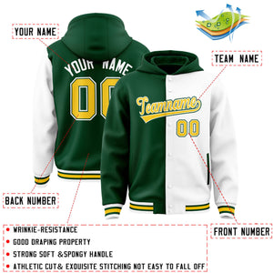 Custom Green White Split Fashion Varsity Full-Snap Letterman Two Tone Hoodie Jacket