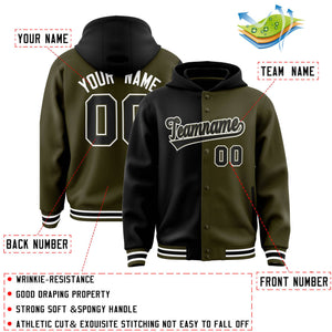 Custom Black Olive Split Fashion Varsity Full-Snap Letterman Two Tone Hoodie Jacket