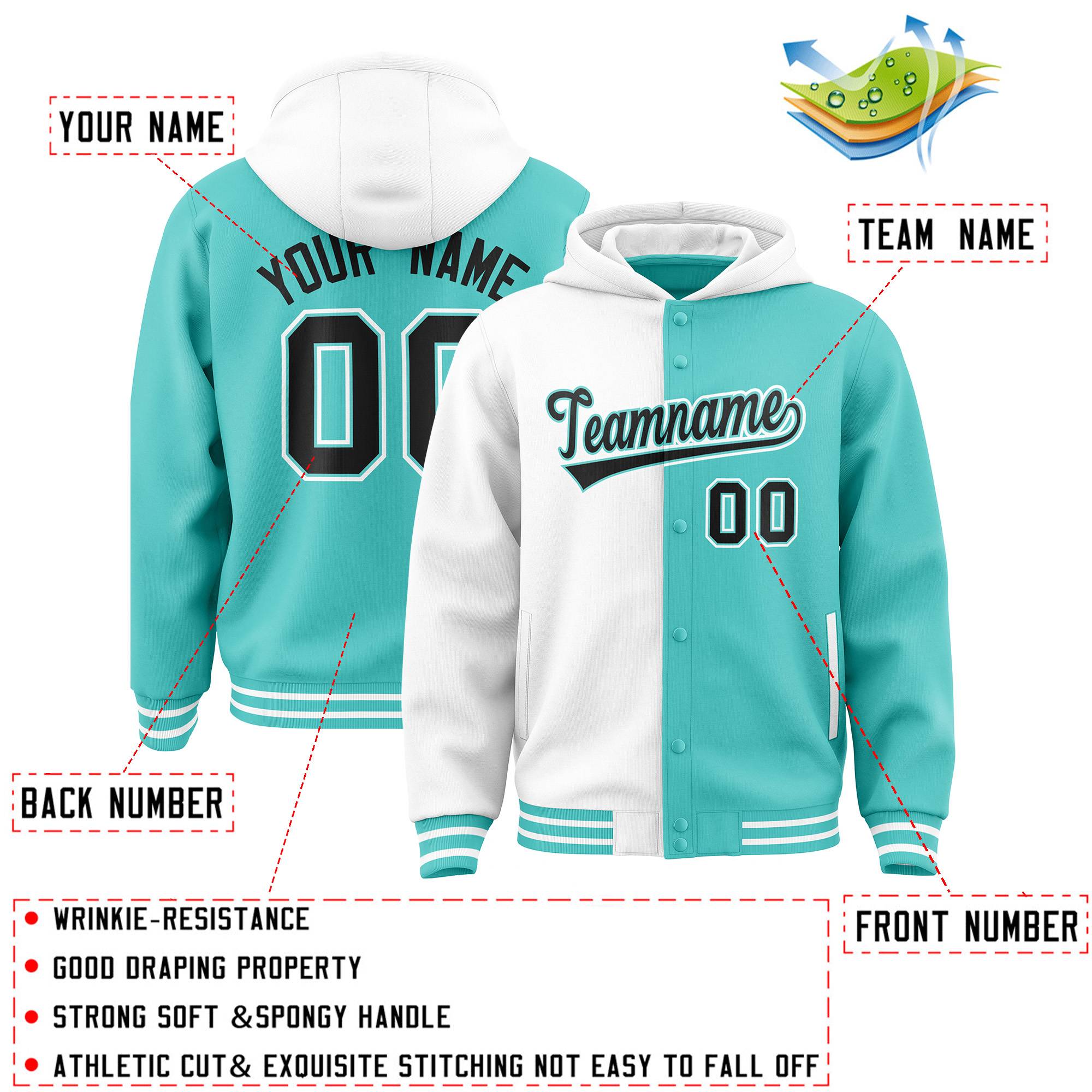 Custom White Bright Green Split Fashion Varsity Full-Snap Letterman Two Tone Hoodie Jacket