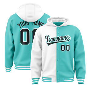 Custom White Bright Green Split Fashion Varsity Full-Snap Letterman Two Tone Hoodie Jacket