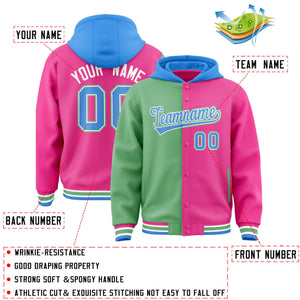 Custom Green Pink Split Fashion Varsity Full-Snap Letterman Two Tone Hoodie Jacket