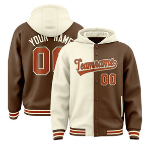 Custom Cream Light Brown Split Fashion Varsity Full-Snap Letterman Two Tone Hoodie Jacket