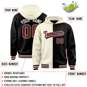 Custom Cream Black Split Fashion Varsity Full-Snap Letterman Two Tone Hoodie Jacket