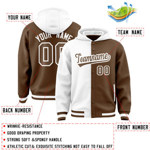 Custom White Light Brown Split Fashion Varsity Full-Snap Letterman Two Tone Hoodie Jacket