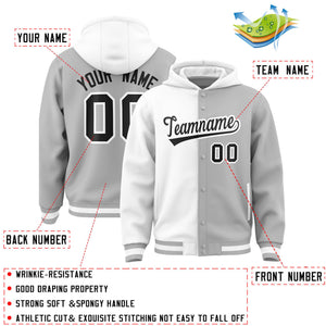 Custom White Gray Split Fashion Varsity Full-Snap Letterman Two Tone Hoodie Jacket