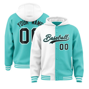 Custom White Bright Green Split Fashion Varsity Full-Snap Letterman Two Tone Hoodie Jacket