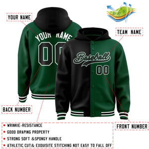 Custom Black Green Split Fashion Varsity Full-Snap Letterman Two Tone Hoodie Jacket